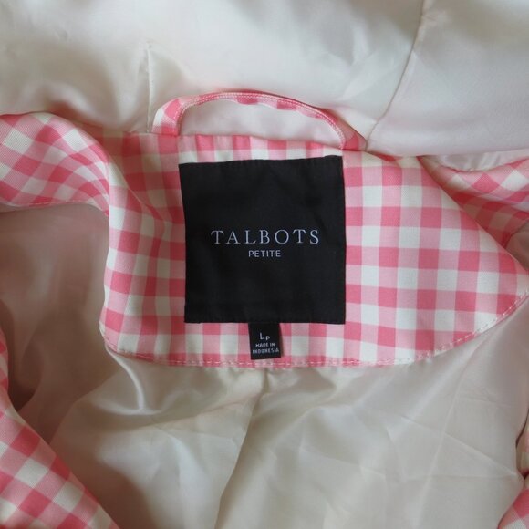 Talbots Pink Gingham Jacket with Hood Size Large Petite Raincoat - Picture 4 of 8